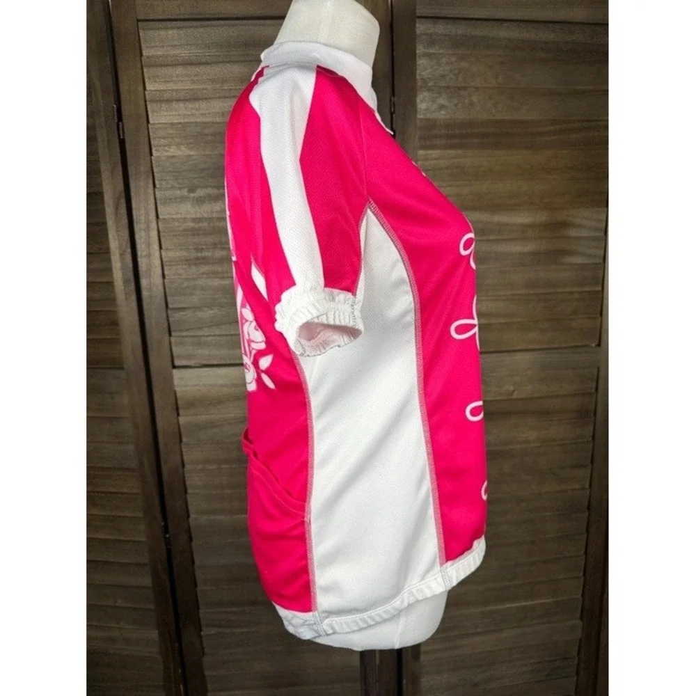 Pearl Izumi Womens‎ Pink White Graphic Cycling Jersey Full Zip Medium 47221001